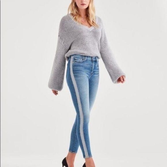 7 FAM Shimmer Stripe High Waist Ankle Luxe Muse Jeans Skinny Slim - Picture 2 of 10